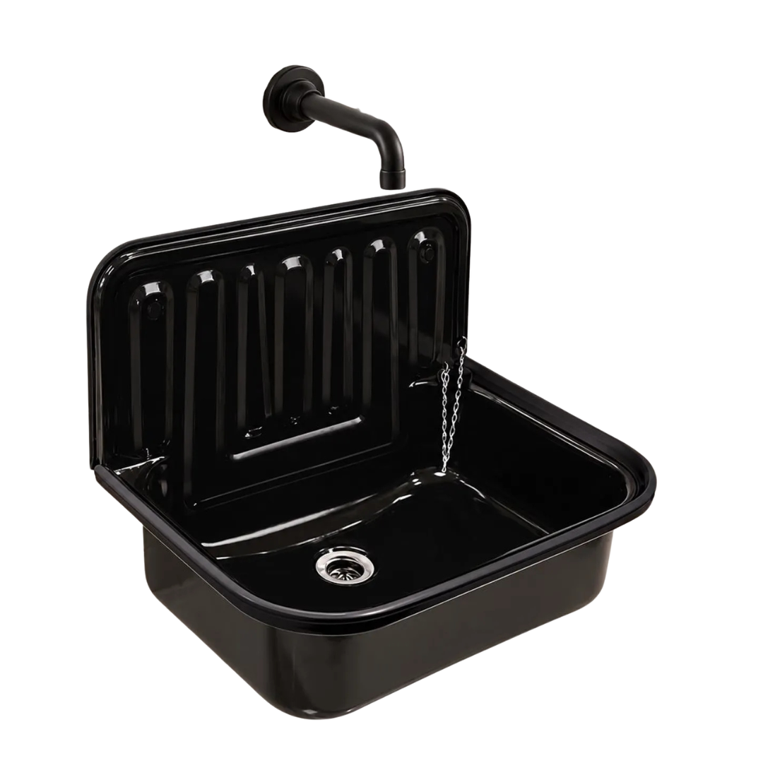 Vintage Black Utility Sink with High Backsplash