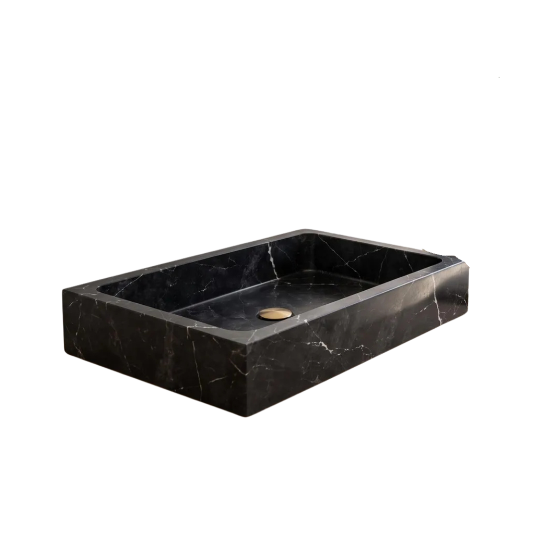 Black Marble-Look Rectangular Bathroom Vessel Sink