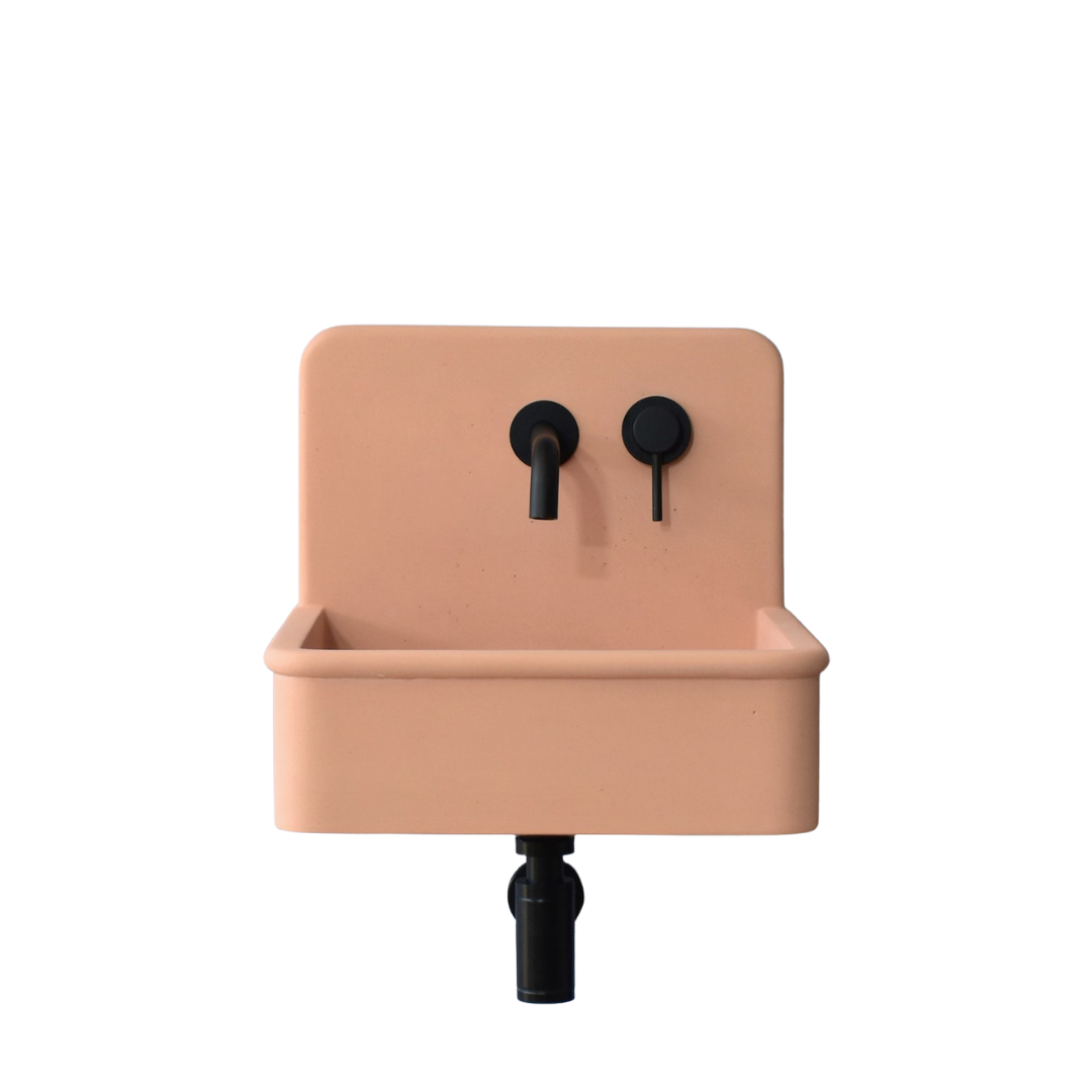Peach Wall-Mounted Bathroom Sink with High Backsplash