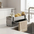 Stainless Steel Kitchen Sink Caddy Organizer with Towel Bar